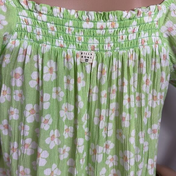 Billabong Girl’s Green Floral Print Mini Sundress With Puff Sleeves Size L - Picture 4 of 9